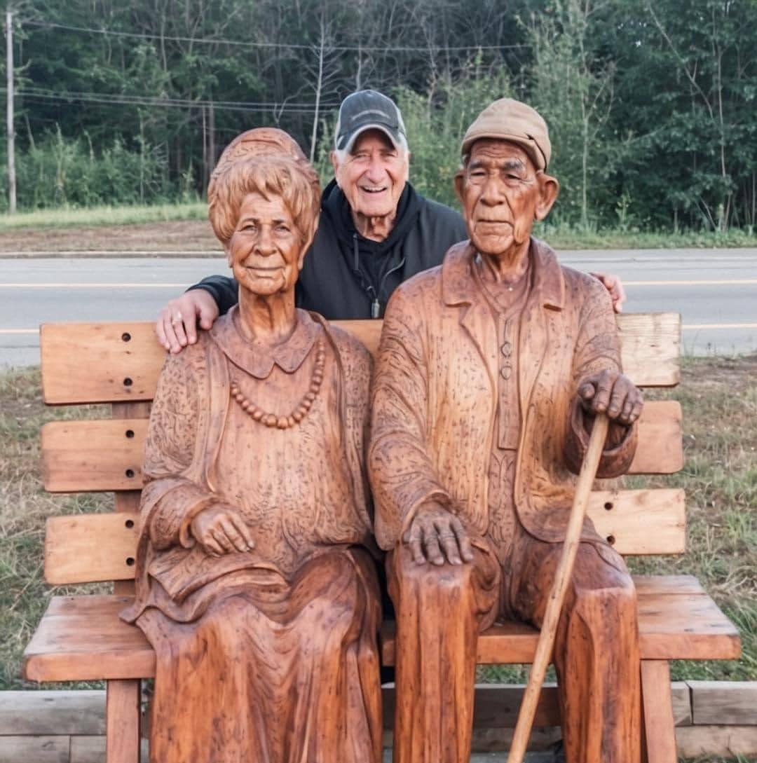 “Thanks, Mom and Dad. For everything.” This man created his mother and father statue by wood for 3 years…