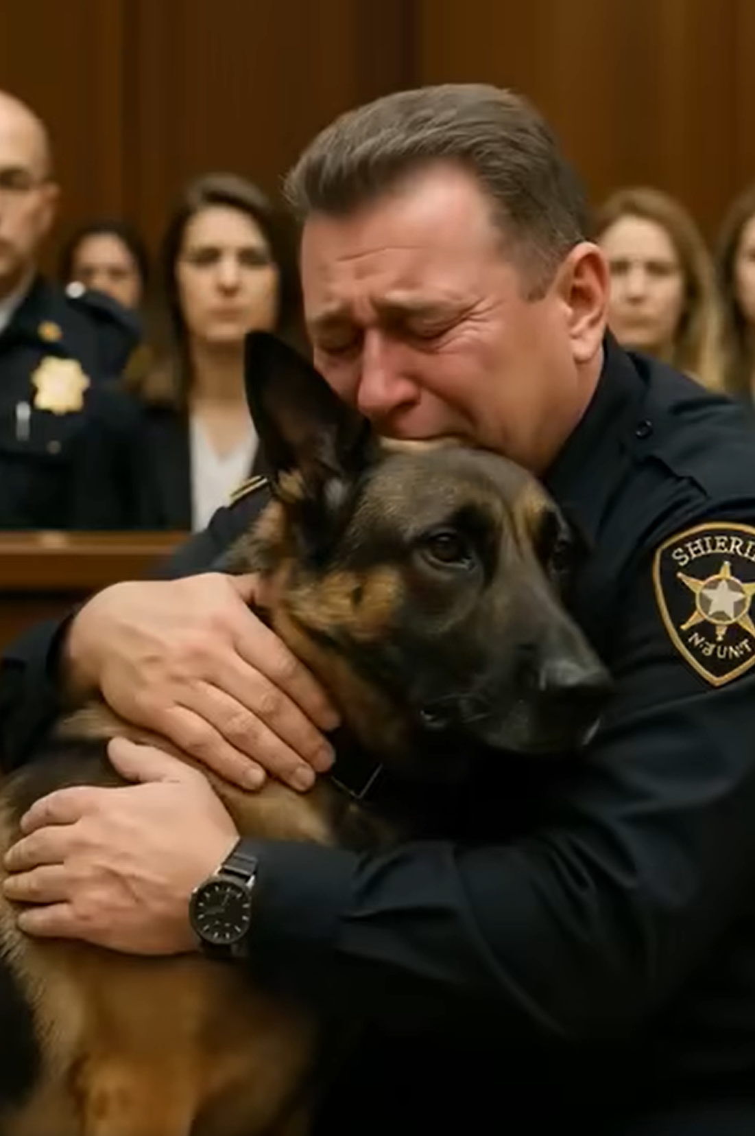A convicted police officer asked to see his dog one last time, but when the German shepherd entered the courtroom,.