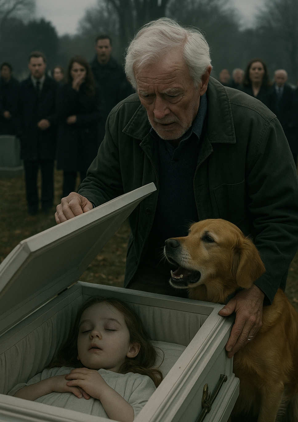 At the funeral of his granddaughter, suspecting something was wrong