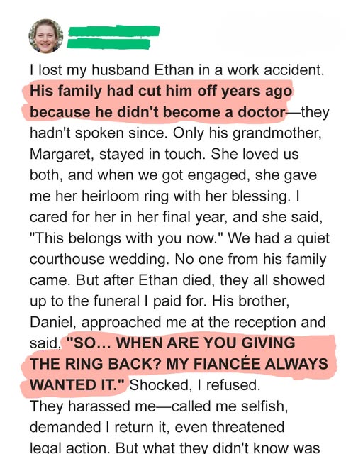 My Husbands Family Demanded I Return My Engagement Ring at His Funeral, They Didnt Expect What Came Next