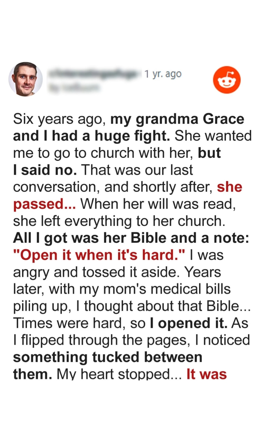Old Lady Disinherits Grandson, Leaves Him Only a Bible & Note Saying, ‘Open It When It’s Hard’ – Story of the Day