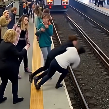 Woman saved after she is pushed onto train tracks by fainting passenger in freak accident | ITV News