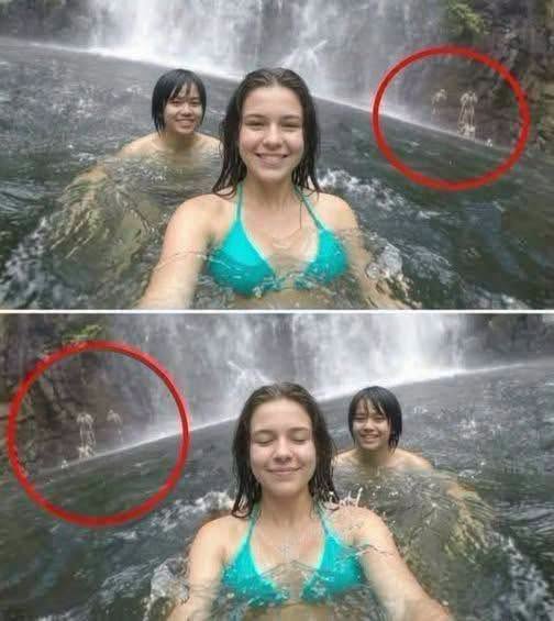 Mysterious Figure Appears Behind Hikers in Waterfall Photos