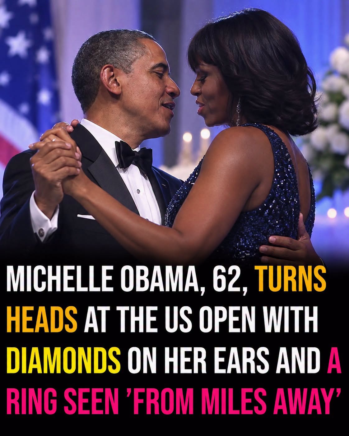 Michelle Obama turns heads at US Open with diamond covered ears and a ring seen from miles away