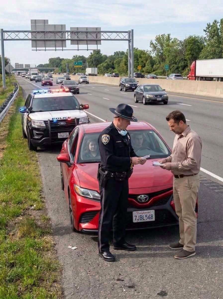 My wife got pulled over for speeding, and after the officer checked her license, his expression changed instantly. He looked at me, then back at her, before asking, “Si…