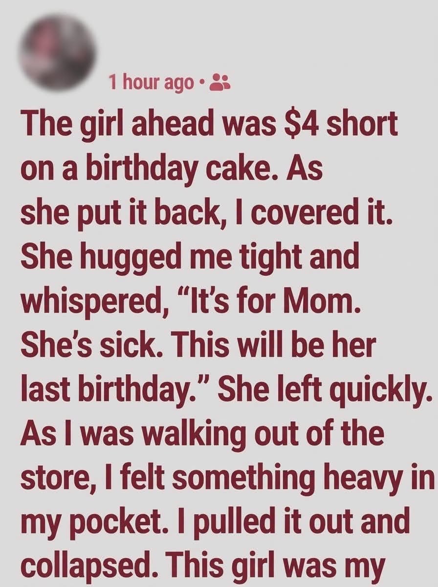 A Stranger Paid for a Birthday Cake The Four Dollar Difference and the Note Hidden in a Pocket